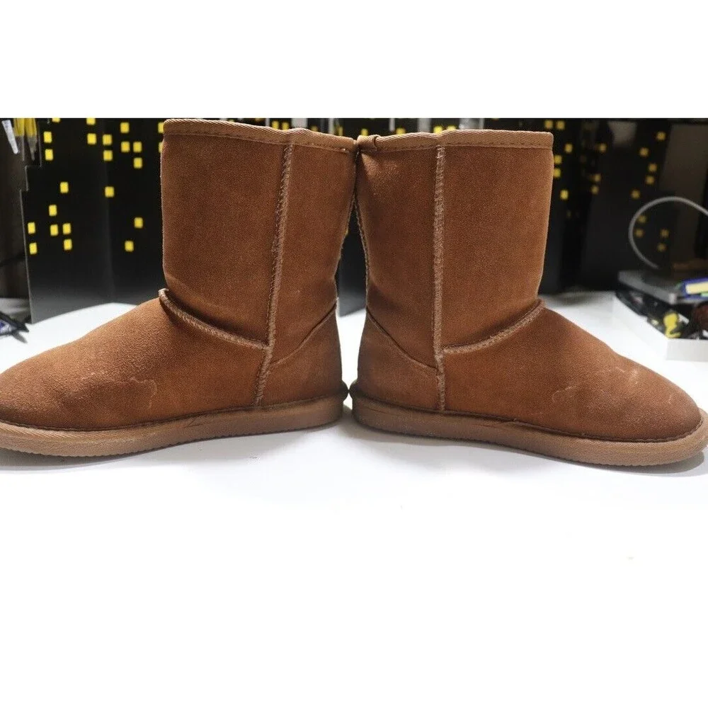 Lamo Kids Classic Boot Brown Suede Faux Fur Lining Pull On Comfort Size 5Y